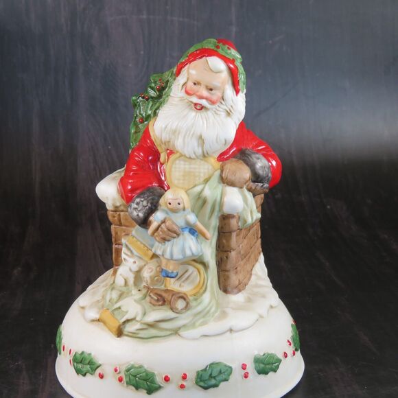 The Santa Claus Shoppe Enesco Santa In Chimney Porcelain Musical Figurine 1985 - Picture 2 of 16